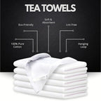 Premium Kitchen Towel (28”x20”, 12 Pack) 100% Cotton Dish Towels Cloths Large Hand Towels Tea Towels for Kitchen with Hanging Loop, Reusable Cleaning Cloths, Fast Dry Lint Free Linen | Pure White