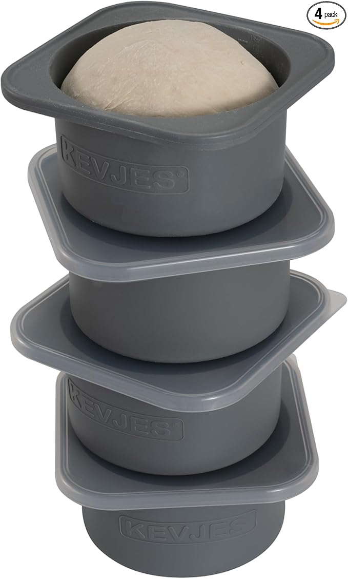 PLUS 1000ml Pizza Dough Proofing Containers for DIY family Artisan Pizza, Food Grade Silicone Stackable Boxes with Lids, Freezer, Fridge, Dishwasher Safe,4sets (Space Gray)