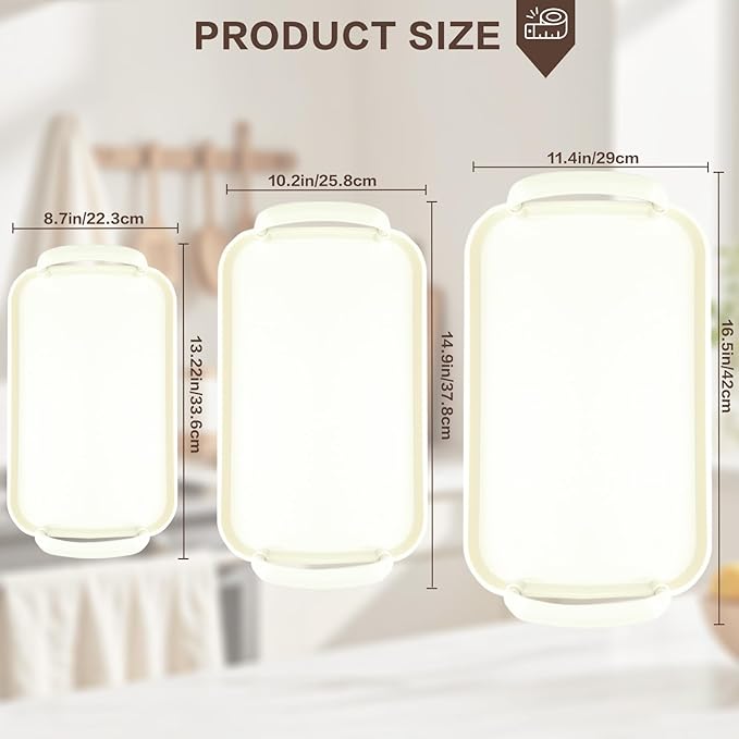 Serving Tray with Handles Set of 3 Rectangular Large Serving Platters 18.3/16.7/14.8 Inch White Plates for Dinner, Party, Entertaining, Cream