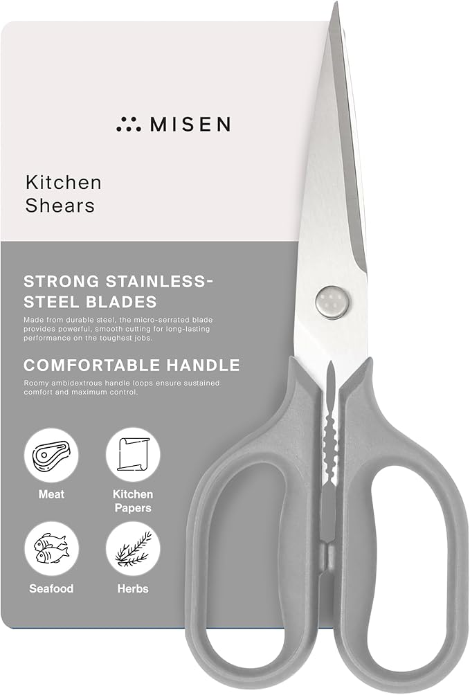 Misen Heavy Duty Kitchen Shears - Stainless Steel, Versatile and Easy Clean Scissors for Meat, Herbs and Veggies - Ambidextrous Comfort Handle - Professional Grade - Gray