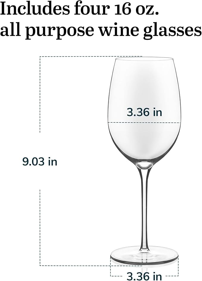 Libbey Signature Kentfield All Purpose Wine Glasses Set of 4, Red and White Long Stem Wine Glasses, Curvature Wine Glass Gift Set for All Occasions