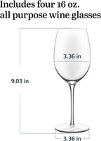 Libbey Signature Kentfield All Purpose Wine Glasses Set of 4, Red and White Long Stem Wine Glasses, Curvature Wine Glass Gift Set for All Occasions