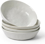 famiware Moonlight 8.5 Inch Pasta Bowls Set of 4, 32oz Serving Bowls for Kitchen, Soup Bowl with Linen Finish, Large Stoneware Bowls for Festivals, Housewarming, Dinnerware, White