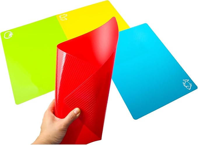 Flexible Cutting Board mats, Plastic Cutting Boards for Kitchen Cooking, Cutting board sheets for Meat and Vegetables, Dishwasher Safe Set of 8 Pcs