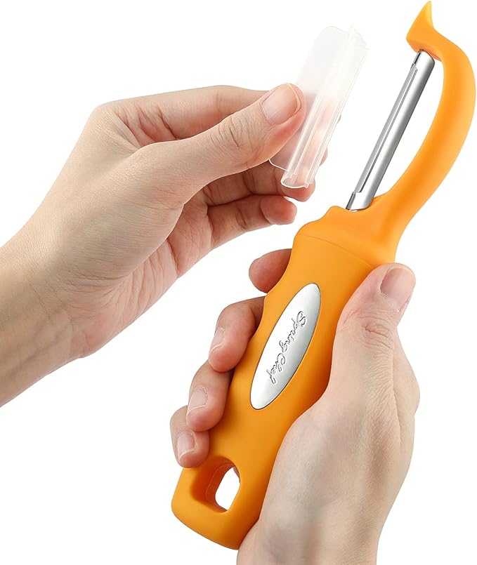 Spring Chef Premium Stainless Steel Swivel Potato Peelers for Kitchen, Metal Vegetable Peelers with Comfortable Handle for Apple, Cucumber, Veggie, Fruit, Carrot, Dishwasher Safe - Set of 2 - Mango