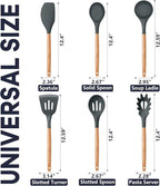 P&P CHEF Cooking Utensils Set, 6 PCS Kitchen Utensils with Wooden Handle, Silicone Spatula for Nonstick Cookware, Easy Clean & Non-toxic, Gray