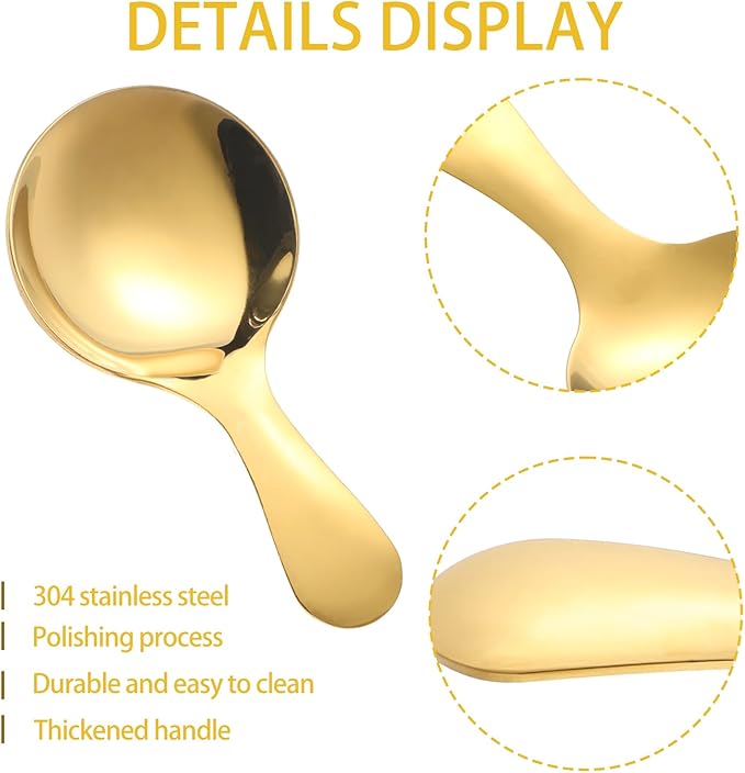 Lusofie 7PCS Gold Short Handle Spoons, Mini Gold Spoons, Mini Scoops for Candy, Coffee, Tea, Sugar, Dessert