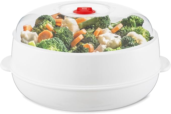 Microwave Steamer - Plastic Vegetable Steamer with Lid, BPA Free, Cookware, Healthy Cooking Quick Fast（Single-layer）