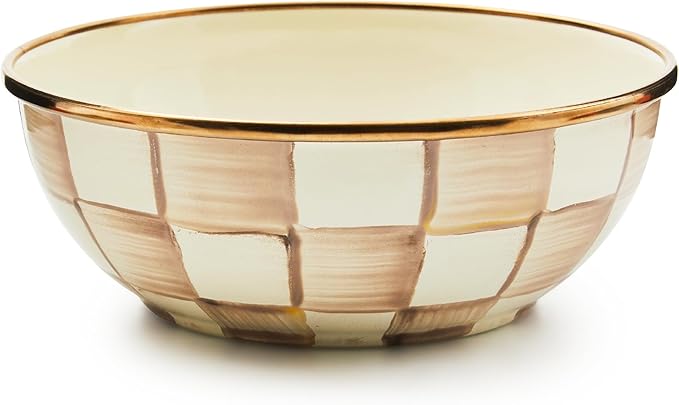 MACKENZIE-CHILDS Enamel Everyday Bowl, Serving Bowl for Entertaining, Extra Small, Brown-and-White Mocha Check