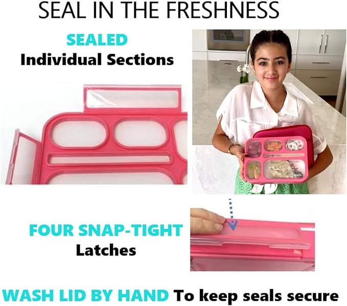 Bento Lunch Boxes with Bag and Ice Packs | Bento-Box Insulated Bag Ice Cold Pack Set of Two for Kids Adults | Value Container Set for School Kid Lunches, 6 Compartments BPA Free, Blue & Pink