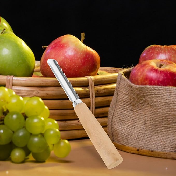 Cabilock 2pcs Corer and Pitter, Stainless Steel Fruit Corer with Wooden Handle, Serrated and Smooth Pitter for Apple, Pear, Peach