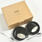 Porcelain Espresso Cup with Saucer And Stainless Steel mini Spoons, Espresso shot Cup, 80ml/2.7Oz, Pack of 2, Black