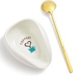 FANGSUN Spoon Rest with Gold Coffee Spoon, Ceramic Spoon Holder for Kitchen Counter, Teaspoon Rest for Stove Top, Cute Coffee Bar & Corner Space Accessories