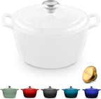 Signature Enameled Cast Iron Dutch Oven, Non-Stick Serving Pot with Tight Fitting Lid for Perfect Roasting, Baking, Sauteing, and Bread Making | 3.5Q (3.3L) - White
