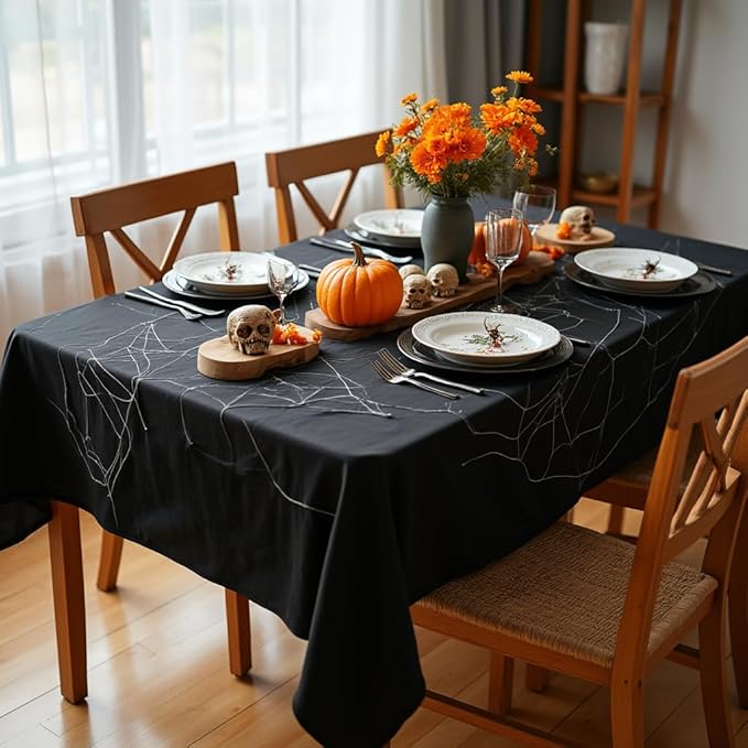 sancua Rectangle Tablecloth - 70 x 90 Inch - Stain and Wrinkle Resistant Washable Polyester Table Cloth, Decorative Fabric Table Cover for Dining Tables, Buffet Parties and Camping, Black