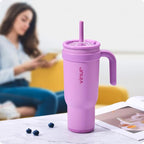 VINUR 40 oz Tumbler with Handle and Straw Lid-Reusable Stainless Steel Insulated Tumbler Cup for Water Coffee, Leakproof Travel Mug with Rubber Base(Lilac Purple)