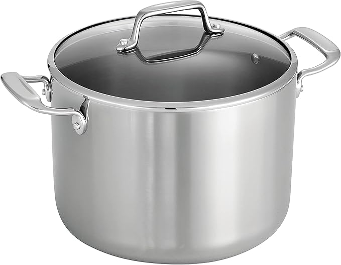 Tramontina Tri-Ply Clad Stainless Steel 8-Quart Stock Pot with Glass Lid, Induction-Ready Pasta Pot, Dishwasher-Safe, NSF-Certified