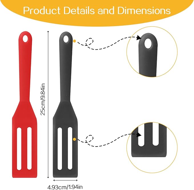 2 Pack Silicone Egg Spatula Flipper Thin 9.8 Inch Black Small Omelette Turner Heat Resistant Non Stick Pancake Spatula for Cooking Omelet Burgers Pizza Steak Crepes