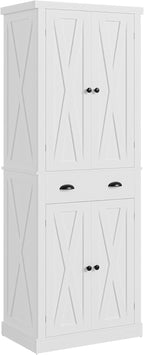 IRONCK Kitchen Pantry Storage Cabinet 72.6" H x 24" W, with Barn Doors, Drawer, 4 Adjustable Shelves, Freestanding Cupboard, Laundry, White