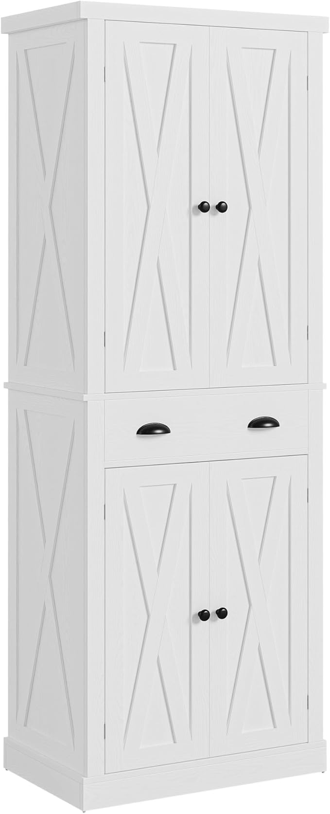 IRONCK Kitchen Pantry Storage Cabinet 72.6" H x 24" W, with Barn Doors, Drawer, 4 Adjustable Shelves, Freestanding Cupboard, Laundry, White