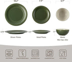 Famiware Garden Plates and Bowls Sets, 18-Piece Dishes Set for 6, Scratch Resistant Kitchen Dishes Dinnerware Set - Microwave and Dishwasher Safe, Reactive Glaze and Embossed Stoneware, Dark Green