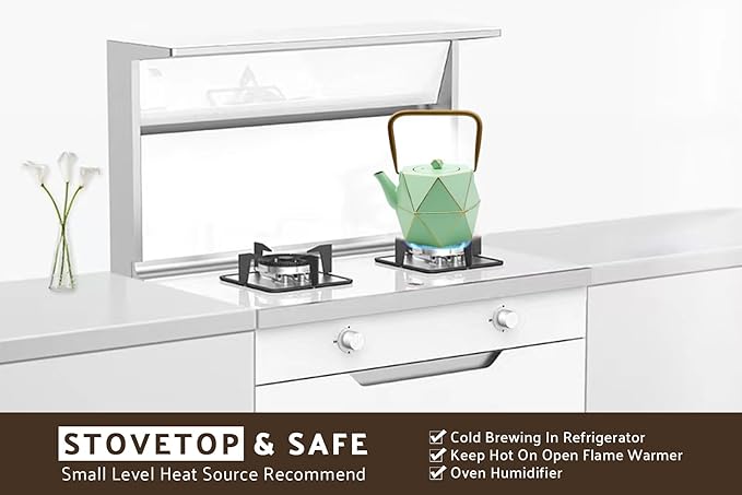 Toptier Cast Iron Teapot, Stovetop Safe Japanese Cast Iron Tea Kettle, Diamond Design Tea Pot with Removable Infuser for Loose Tea, 30 Ounce (900 ml), Light Green