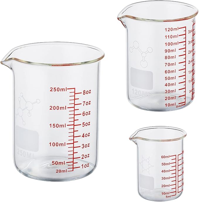 Ackers Mini Glass Measuring Beaker Set, Borosilicate, 2oz 4oz 8oz Measuring Cups