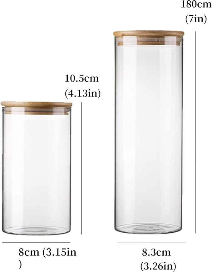 Round Glass Jars with Bamboo Lids [16oz+31oz], Glass Canisters with Airtight Lids, Glass Food Storage Containers for Pasta, Cereal, Flour, Sugar, Best for Kitchen & Pantry