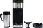 Koolatron Kenmore Single Serve Coffee Maker & Stainless Steel Travel Mug, Capsule/Pod & Ground Coffee Brewing, K Cup Compatible, Hot & Iced Coffee Machine, 6 to 14 Oz Brew Sizes, Auto Shut-Off, Black