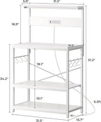 SUPERJARE Bakers Rack with Power Outlets, Microwave Stand, 31.5 X 16.5 Inch Larger Desktop, Kitchen Storage Rack with Adjustable Middle Shelf, 6 S-Shaped Hooks, Coffee Bar Stand, White