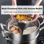 14 Inch Hybrid Stainless Steel Wok with Lid & Steamer Basket,Nonstick Stir Fry Pan, PFOA-Free,Stay-Cool Handle,Works on Induction,Dishwasher & Oven Safe