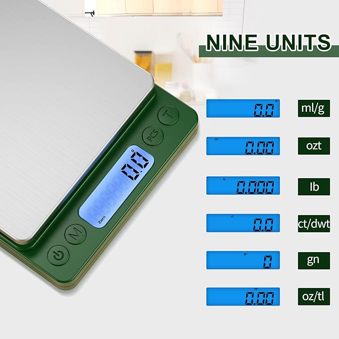 Digital Food Scale for Food Ounces and Grams，YONCON 3000g/0.1gram Accuracy Multifunctional Kitchen Scale for Cooking, Baking | Small Size for Easy Storage | Tare Function