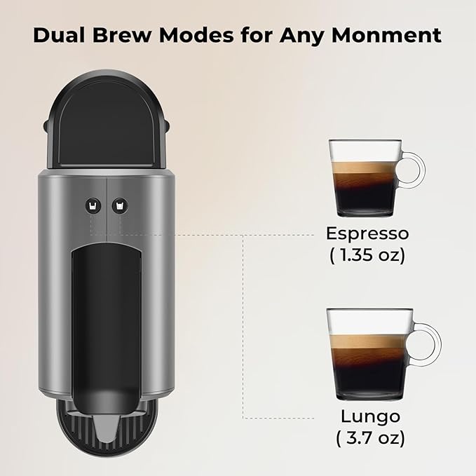 CHULUX Compact Espresso Machine, 20 Bar Single Serve Coffee Maker, Dual Brew Sizes for Espresso and Lungo, 1400W Rapid Brewing, Mystic Gray (Upgrade Model)