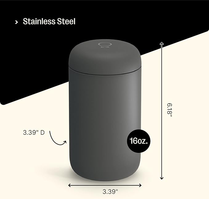 Fellow 16 oz Carter Wide Travel Mug - Wide Mouth Vacuum-Insulated Stainless Steel - Tea and Coffee Tumbler - Travel Coffee Mug with Ceramic Interior - Slate Grey