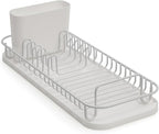 SunnyPoint 304 Stainless Steel NeverRust Compact Dish Drying Rack with Utensil Holder & Removable Drain Tray, Rustproof Small Dish Rack for Kitchen Countertop or Over Sink – White