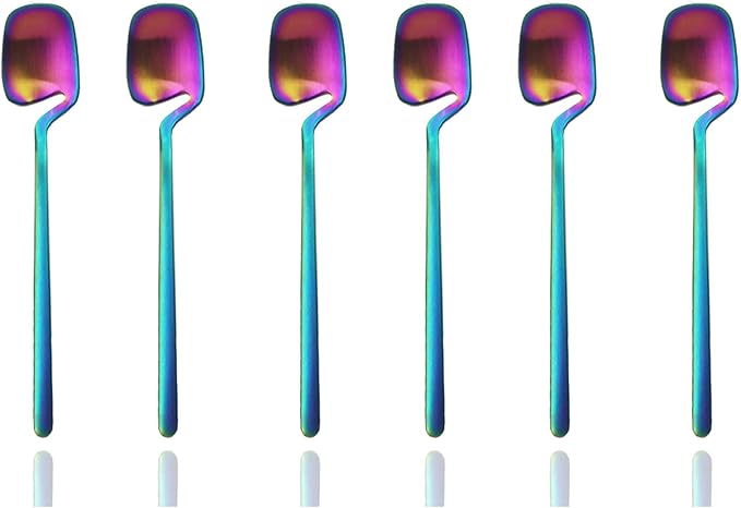 JASHII Honey Jam Spoon, Stainless Steel Mini Coffee Spoon, Teaspoon, 6-piece (Matte Rainbow)