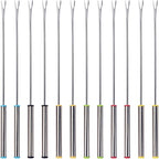 12Pcs Stainless Steel Fondue Forks, 6 Color Cheese Fondue Forks with Heat Resistant Handle, Smores Sticks for Chocolate Fountain Roast Marshmallows Dessert Fruits(9.5 Inch)