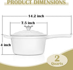 E-far Enameled Cast Iron Sauce Pan, 2 Quart Dutch Oven Saucepan with Lid, Small Sauce Pot for Cooking, Boiling, Healthy & Non Toxic, Induction & Oven Safe, White