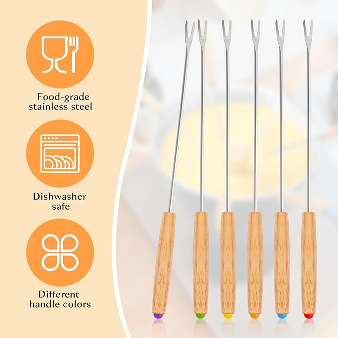 Blcculi 24 PCS Stainless Steel Fondue Forks,9.4 Inch Fondue Sticks,6 Color Coding Cheese Fondue Forks with Heat Resistant Handle,for Chocolate Fountain,Roast Meat,Cheese Fondue,Dessert Fruits