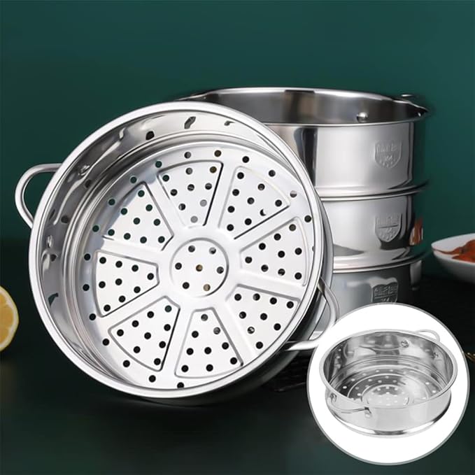 HEMOTON Stainless Steel Stackable Steamer Basket: 22cm Metal Steamer Pot Insert Pan Steaming Cookware for Dumpling Eggs Bun Dim Sum Meat Fish Rice Vegetable