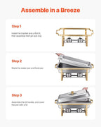 VEVOR Chafing Dish Buffet Set, 8 Qt 4 Pack, Stainless Steel Chafer with 4 Full Size Pans, Rectangle Catering Warmer Server with Glass Lid Water Pan Folding Stand Fuel Holder, for Wedding Party Banquet