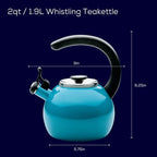 Circulon Enamel on Steel Whistling Teakettle/Teapot With Flip-Up Spout, 2 Quart - Turquoise Blue