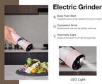 Electric Pepper Grinder and Salt Mill Set - Large Capacity USB Rechargeable Automatic Grinder with Dual LED Lights, One-Handed Operation & Slide Cover - Brushed Stainless Steel