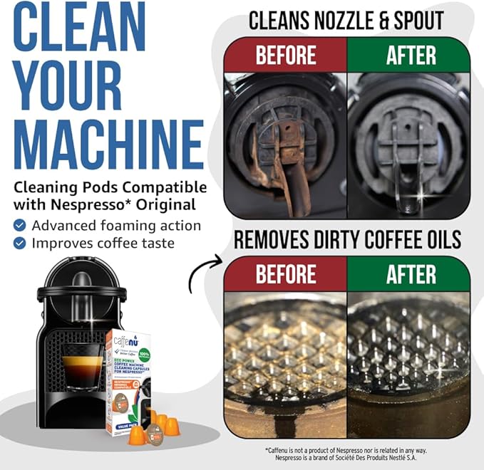 Nespresso Compatible Cleaning Pods. 10 Cleaner Capsules. Improved Coffee Flavor. For Nespresso Originaline, Use with Descaling Kit.