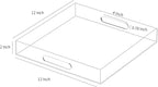 Clear Sturdy Acrylic Serving Tray with Handles 12x12x2H Inches -Spill Proof- Decorative Trays Countertop Organizer for Ottoman Coffee Table Nightstand, sidetable, Breakfast, Tea, Food