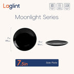 7.5 inch Appetizer Plate Set of 6, Lightweight Opal Glass Round Black Salad Plates for Dessert Kitchen, Dishwasher and Microwave Safe