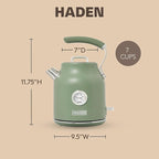 Haden Dorset 1.7 Liter Stainless Steel Electric Kettle, Hot Water Kettle with 360-Degree Base and Auto Shutoff, Cedar Green & Chrome