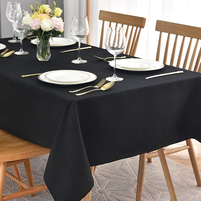 maxmill Jacquard Tablecloth Swirl Design Water Resistance Antiwrinkle Heavy Weight Soft Table Cloth for Buffet Banquet Parties Event Holiday Dinner Square 52 x 52 Inch Black