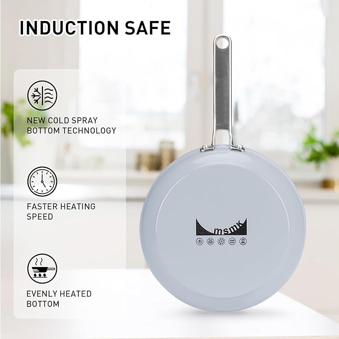 MsMk 8 inch + 10 inch Ceramic Non Stick Frying Pans, Grey Nonstick Skillets Set, PFOA Free Non-Toxic, Scratch-resistant, Oven-Safe, Induction Ready, Compatible with All Cooktops