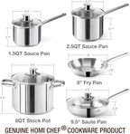 HOMICHEF 14-Piece Nickel Free Stainless Steel Cookware Set - Nickel Free Pots and Pans Set - Non-Toxic, Healthy Induction Cookware